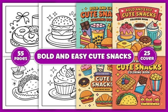 Download Bold and Easy Cute Snacks Coloring Book - Premium Resources